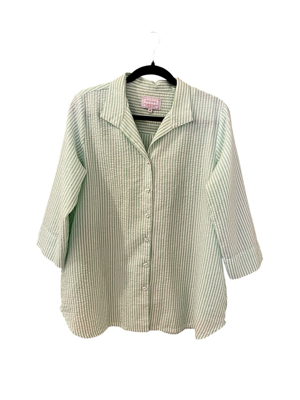 Diane Bailey Designs Mint Green White Seersucker Blouse Medium